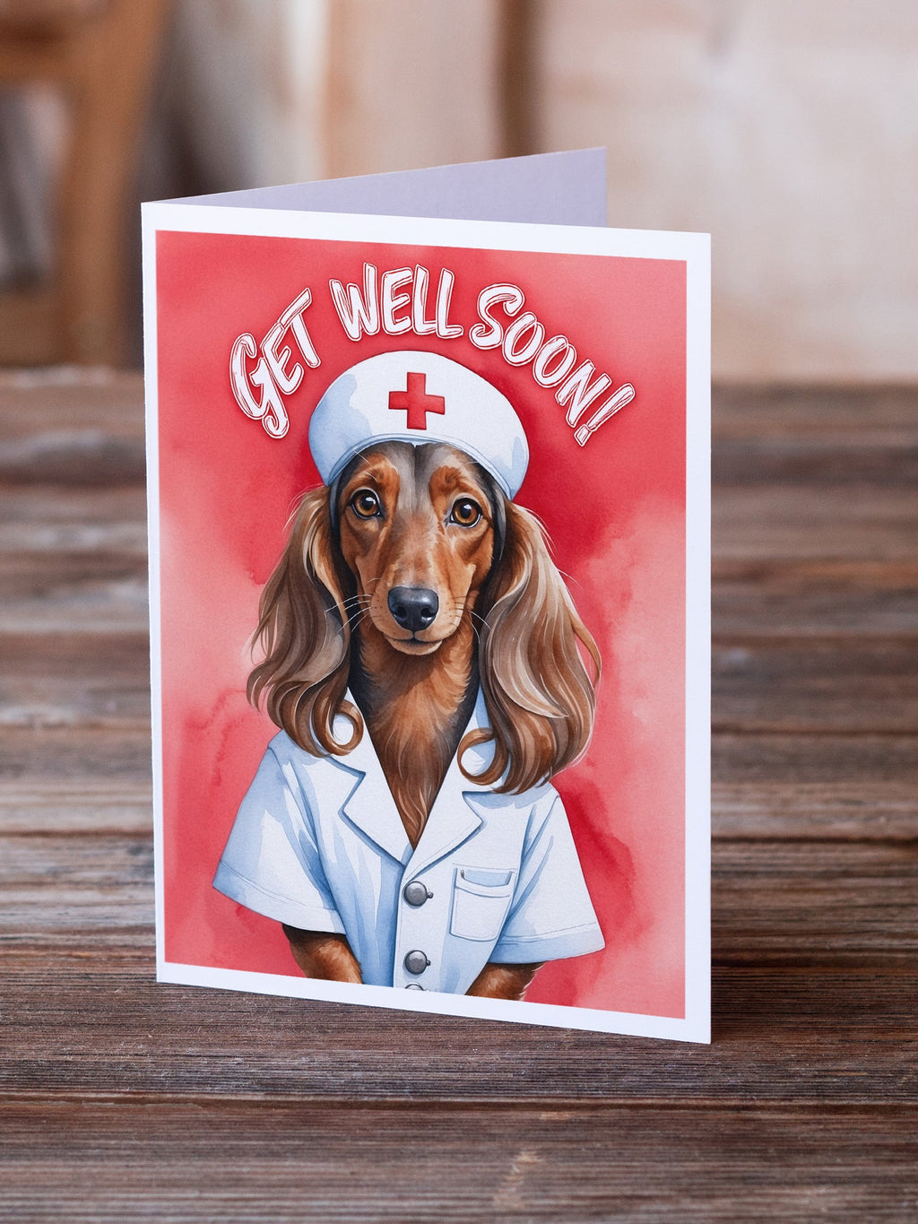 Dachshund Get Well Soon Greeting Cards Pack of 8 Blank Cards with Envelopes Whimsical A7 Size 5x7