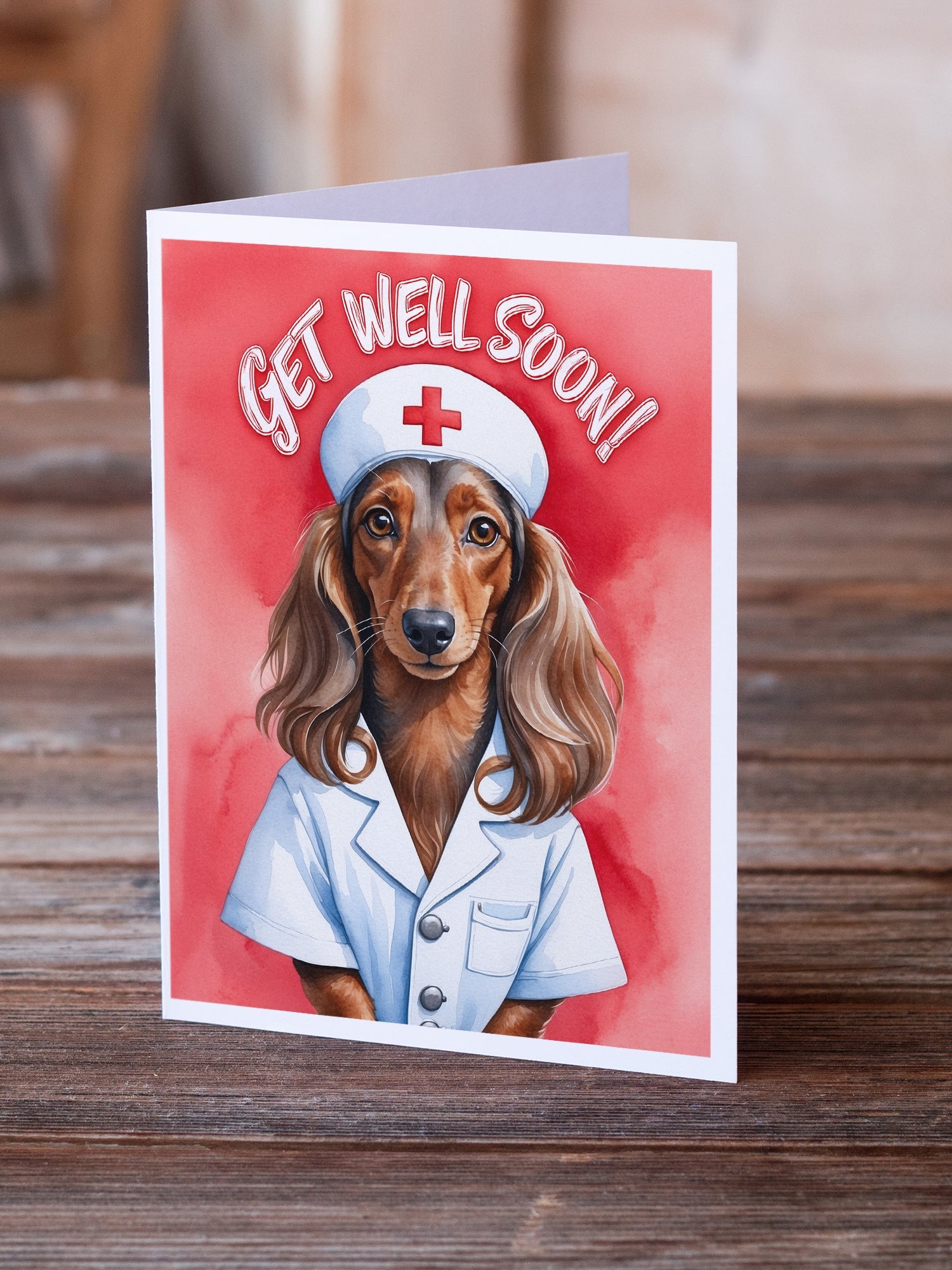 Dachshund Get Well Soon Greeting Cards Pack of 8 Blank Cards with Envelopes Whimsical A7 Size 5x7