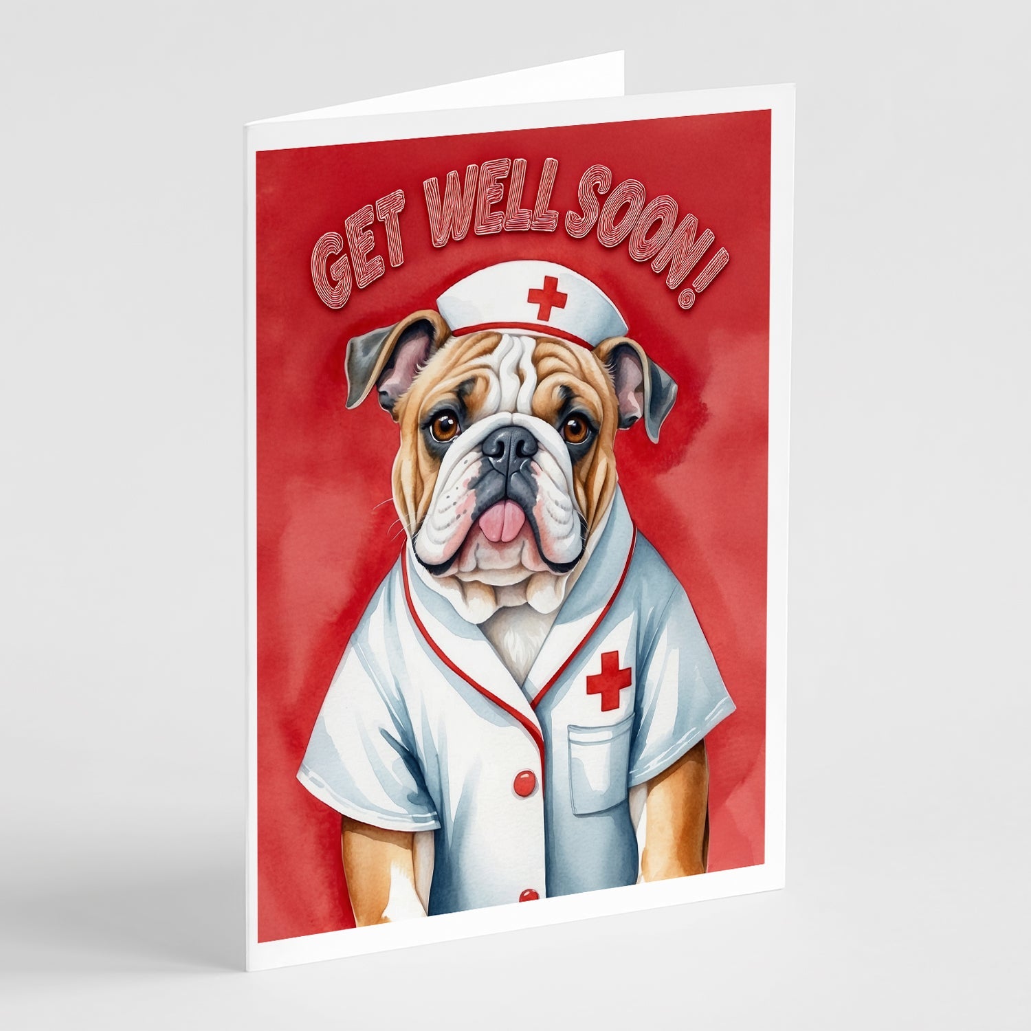 English Bulldog Get Well Soon Greeting Cards Pack of 8 Blank Cards with Envelopes Whimsical A7 Size 5x7