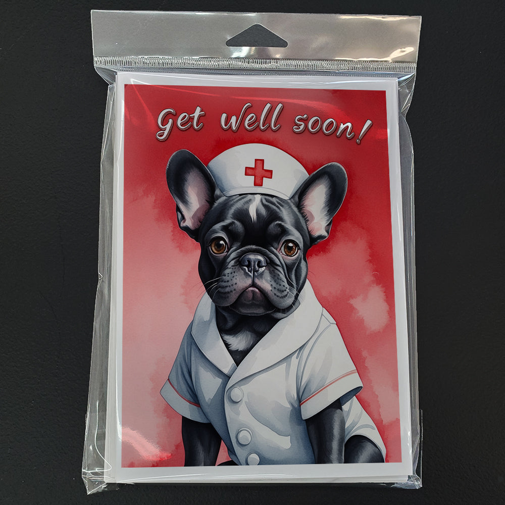Black French Bulldog Get Well Soon Greeting Cards Pack of 8 Blank Cards with Envelopes Whimsical A7 Size 5x7