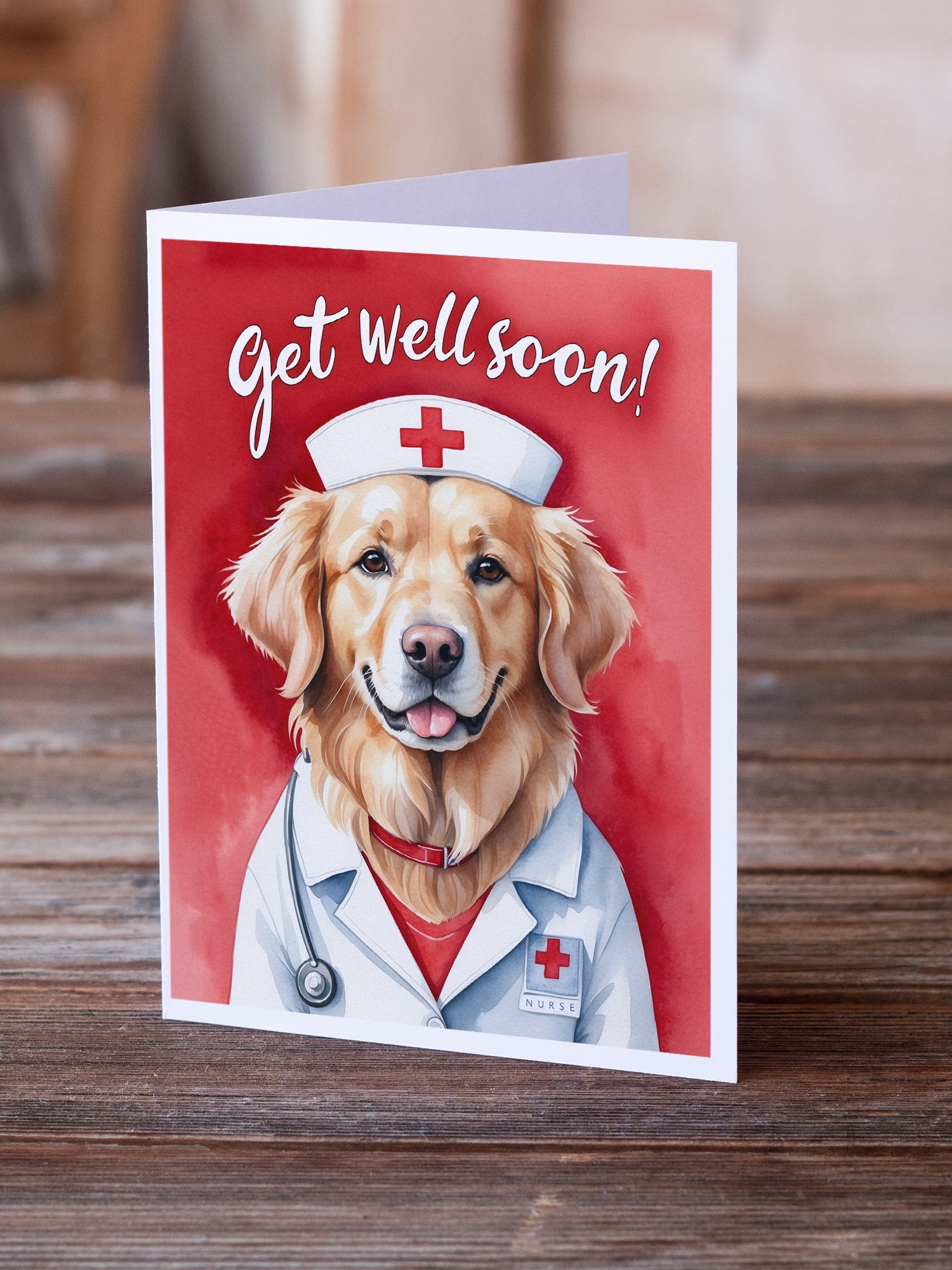 Golden Retriever Get Well Soon Greeting Cards Pack of 8 Blank Cards with Envelopes Whimsical A7 Size 5x7