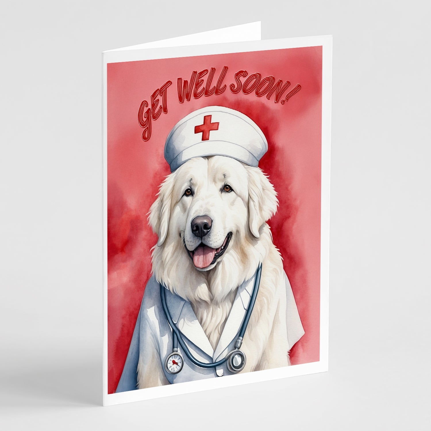 Great Pyrenees Get Well Soon Greeting Cards Pack of 8 Blank Cards with Envelopes Whimsical A7 Size 5x7