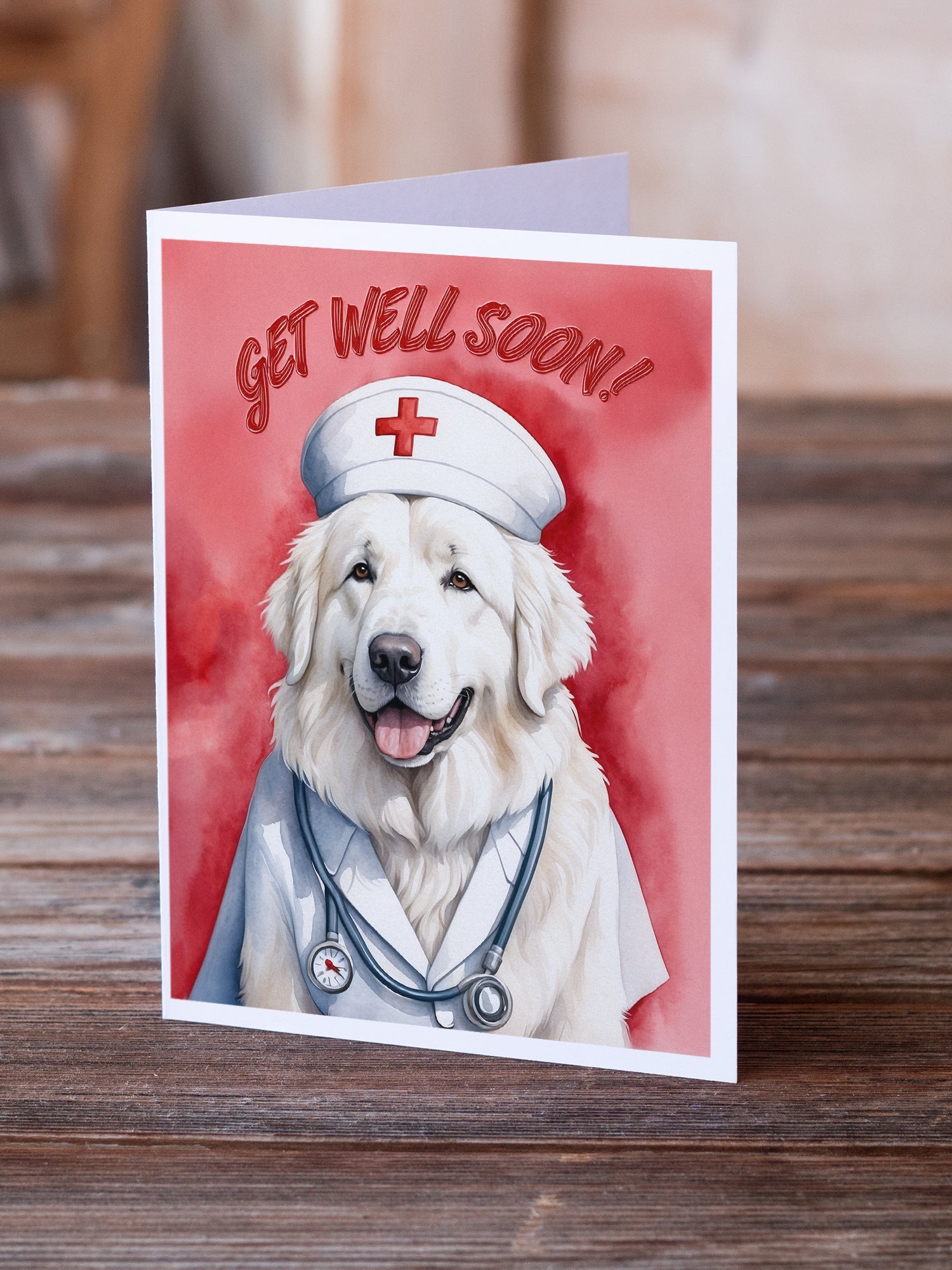 Great Pyrenees Get Well Soon Greeting Cards Pack of 8 Blank Cards with Envelopes Whimsical A7 Size 5x7