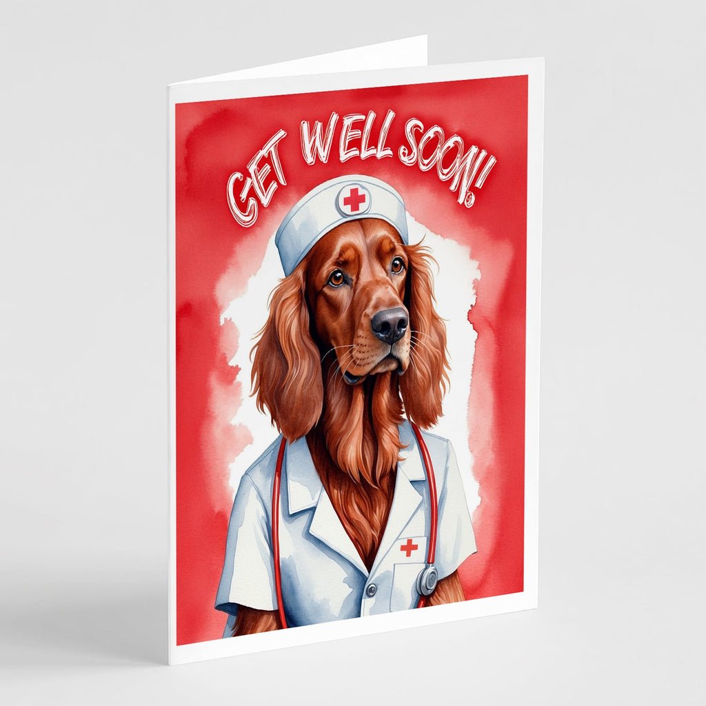 Irish Setter Get Well Soon Greeting Cards Pack of 8 Blank Cards with Envelopes Whimsical A7 Size 5x7