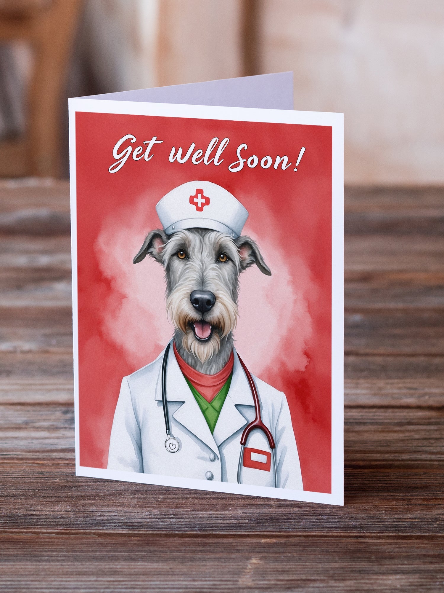 Irish Wolfhound Get Well Soon Greeting Cards Pack of 8 Blank Cards with Envelopes Whimsical A7 Size 5x7