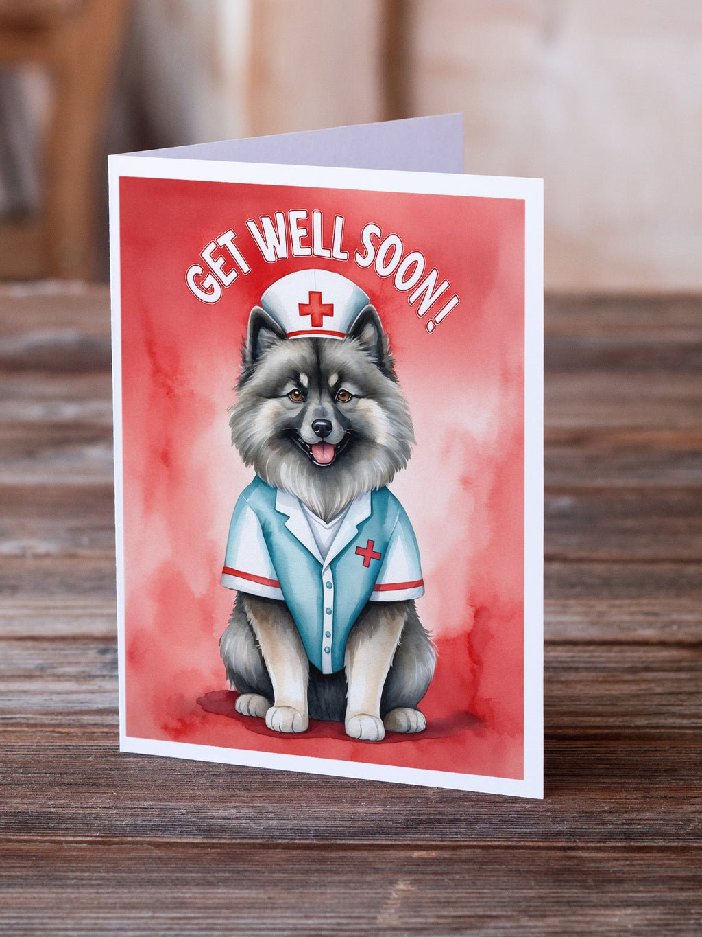 Keeshond Get Well Soon Greeting Cards Pack of 8 Blank Cards with Envelopes Whimsical A7 Size 5x7