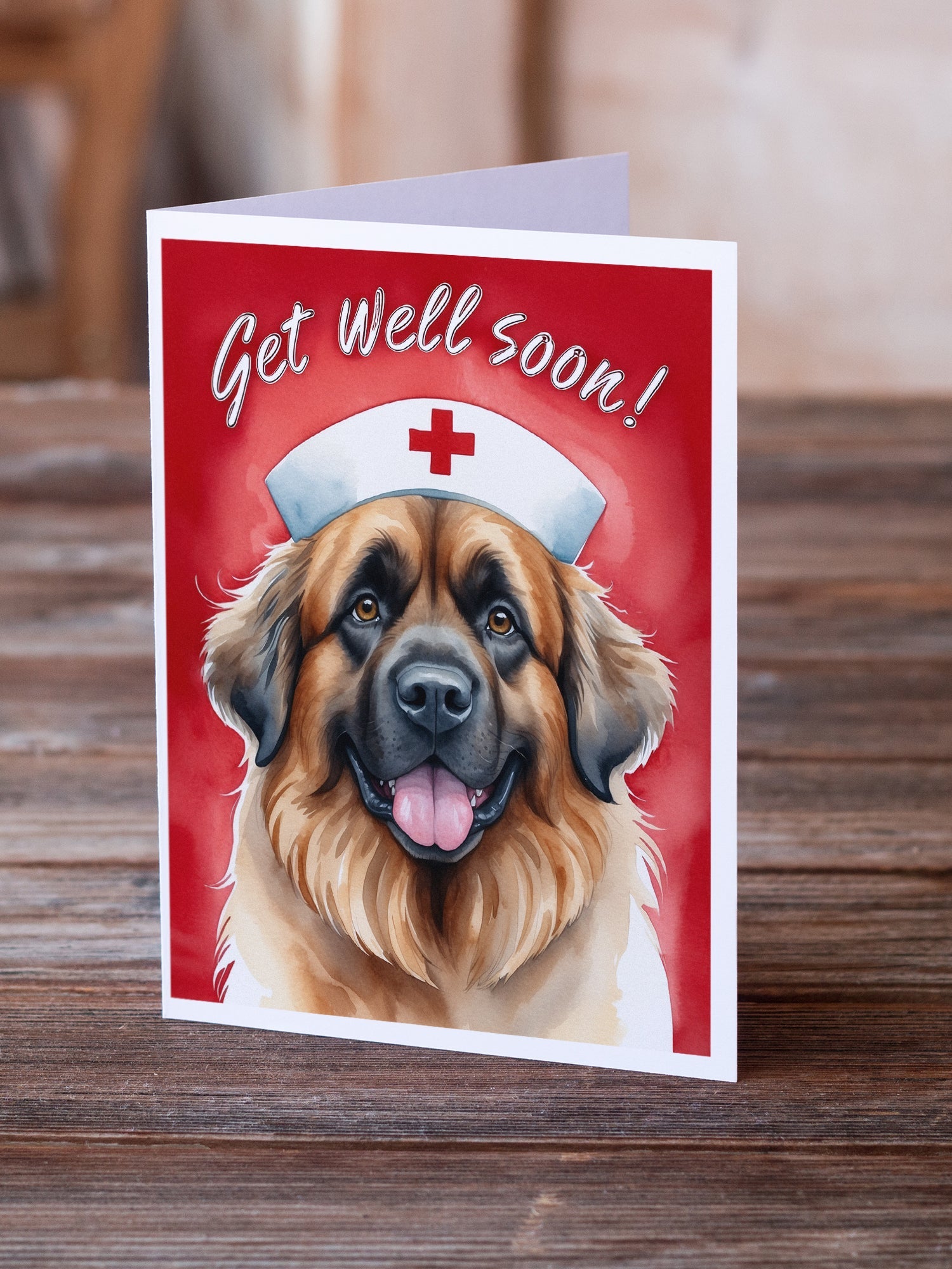 Leonberger Get Well Soon Greeting Cards Pack of 8 Blank Cards with Envelopes Whimsical A7 Size 5x7