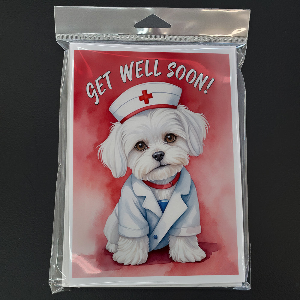Maltese Get Well Soon Greeting Cards Pack of 8 Blank Cards with Envelopes Whimsical A7 Size 5x7