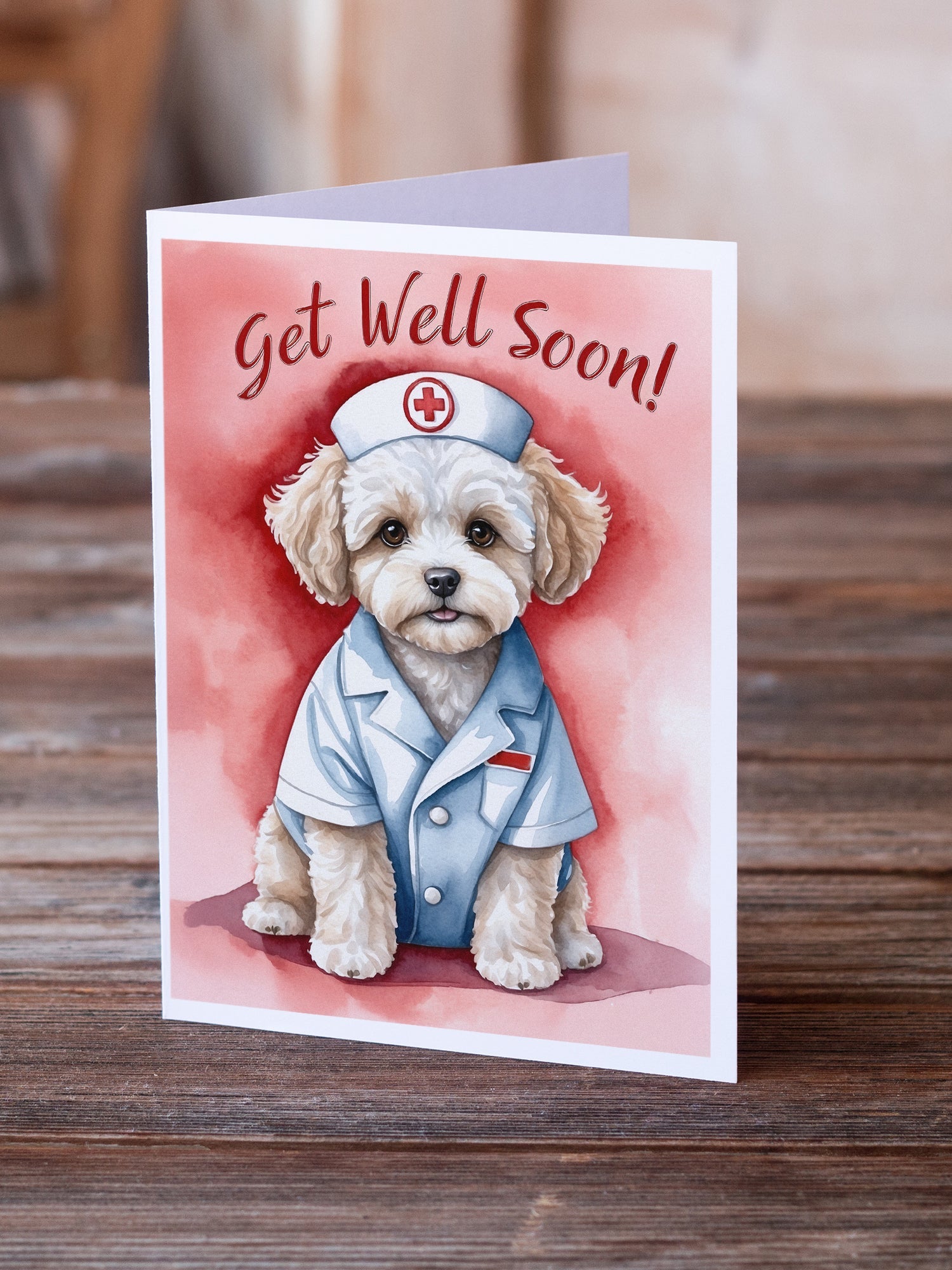 Maltipoo Get Well Soon Greeting Cards Pack of 8 Blank Cards with Envelopes Whimsical A7 Size 5x7
