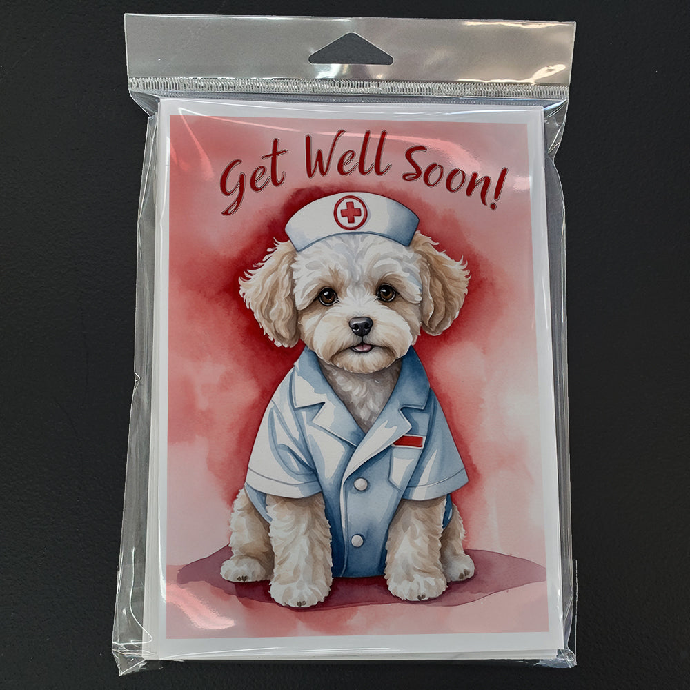 Maltipoo Get Well Soon Greeting Cards Pack of 8 Blank Cards with Envelopes Whimsical A7 Size 5x7