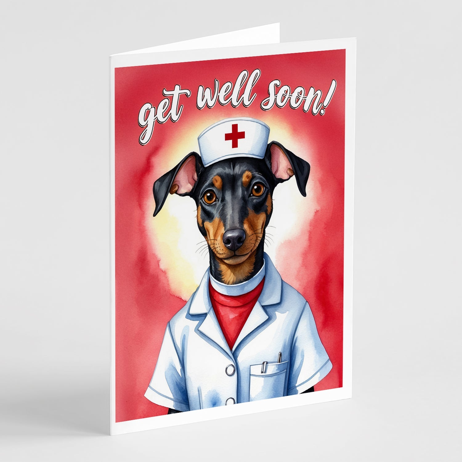Manchester Terrier Get Well Soon Greeting Cards Pack of 8 Blank Cards with Envelopes Whimsical A7 Size 5x7