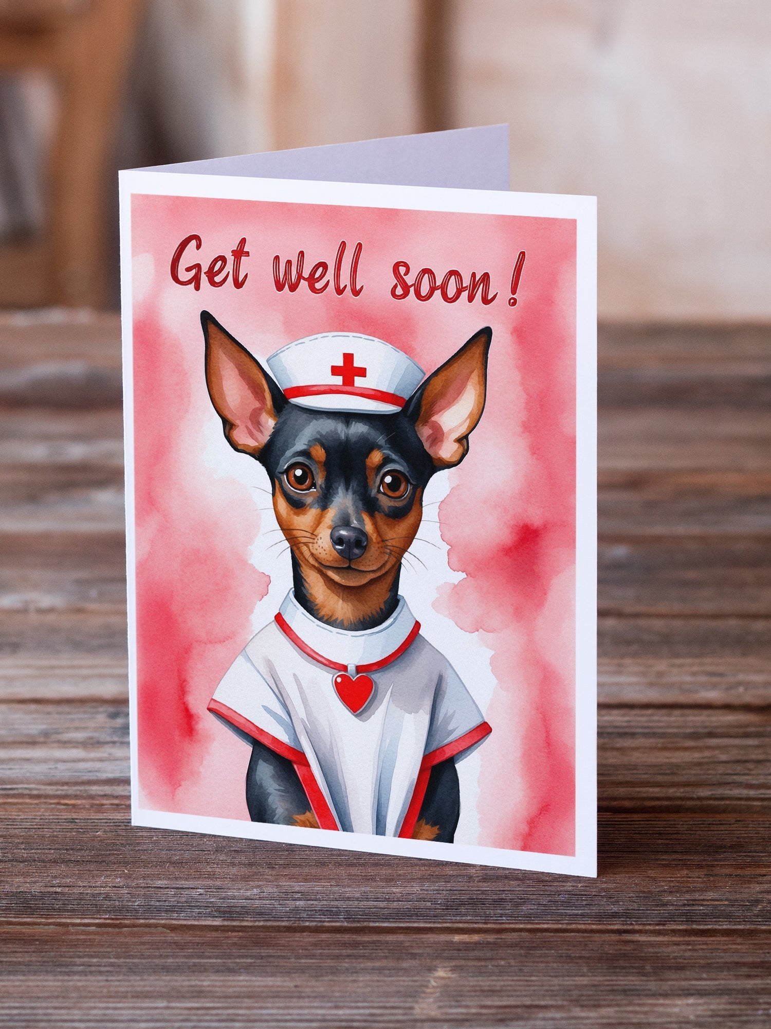 Miniature Pinscher Get Well Soon Greeting Cards Pack of 8 Blank Cards with Envelopes Whimsical A7 Size 5x7