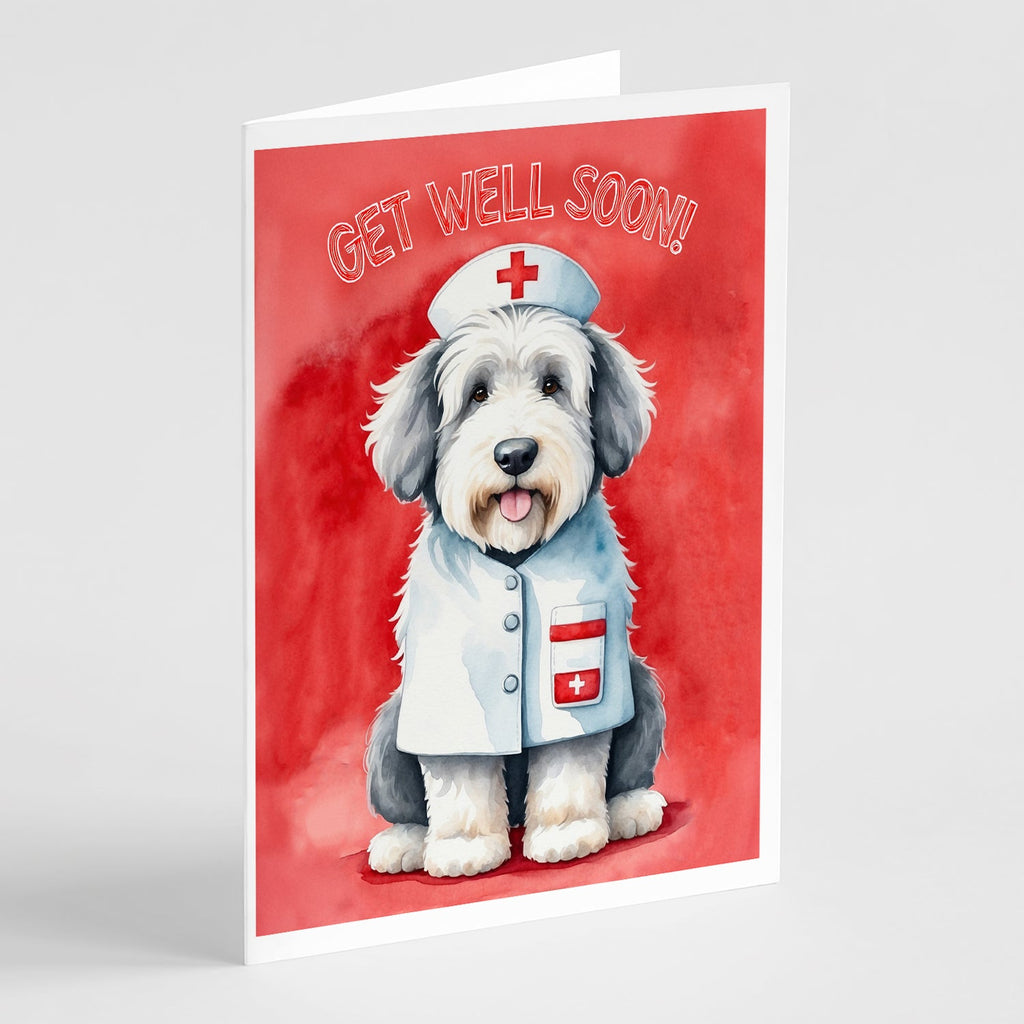 Old English Sheepdog Get Well Soon Greeting Cards Pack of 8 Blank Cards with Envelopes Whimsical A7 Size 5x7