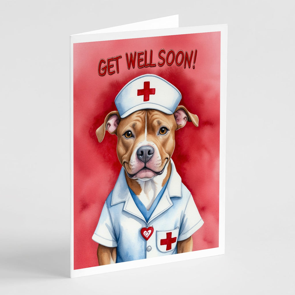 Pit Bull Terrier Get Well Soon Greeting Cards Pack of 8 Blank Cards with Envelopes Whimsical A7 Size 5x7