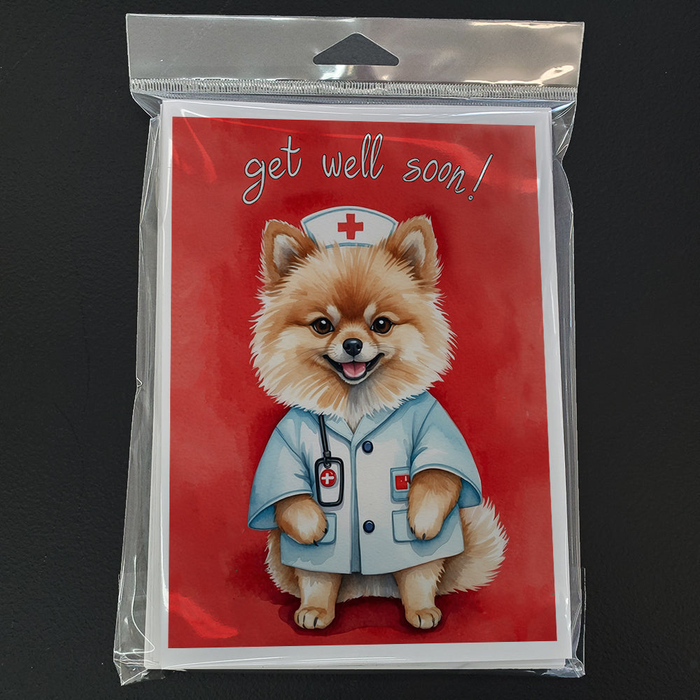 Pomeranian Get Well Soon Greeting Cards Pack of 8 Blank Cards with Envelopes Whimsical A7 Size 5x7