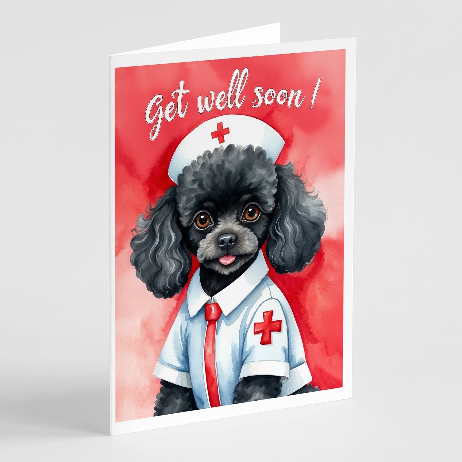 Poodle Get Well Soon Greeting Cards Pack of 8 Blank Cards with Envelopes Whimsical A7 Size 5x7