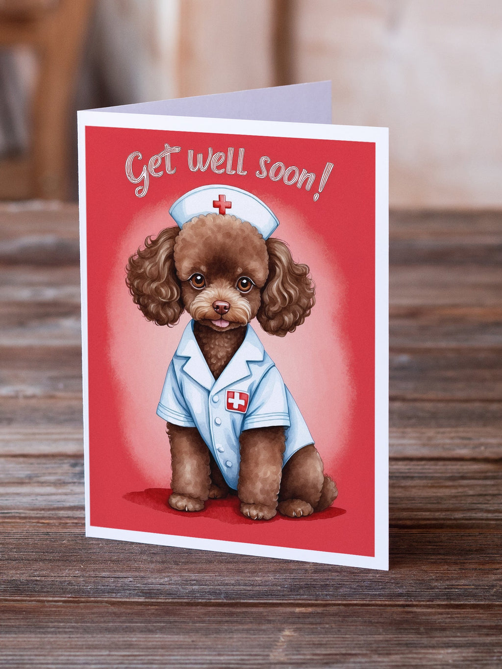 Poodle Get Well Soon Greeting Cards Pack of 8 Blank Cards with Envelopes Whimsical A7 Size 5x7