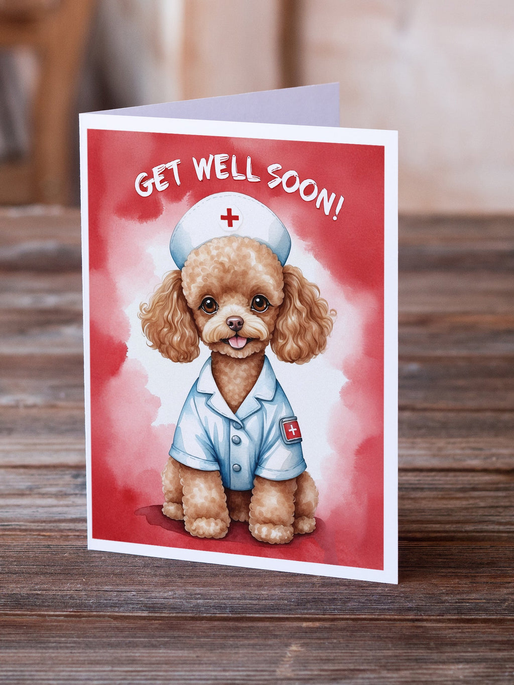 Poodle Get Well Soon Greeting Cards Pack of 8 Blank Cards with Envelopes Whimsical A7 Size 5x7