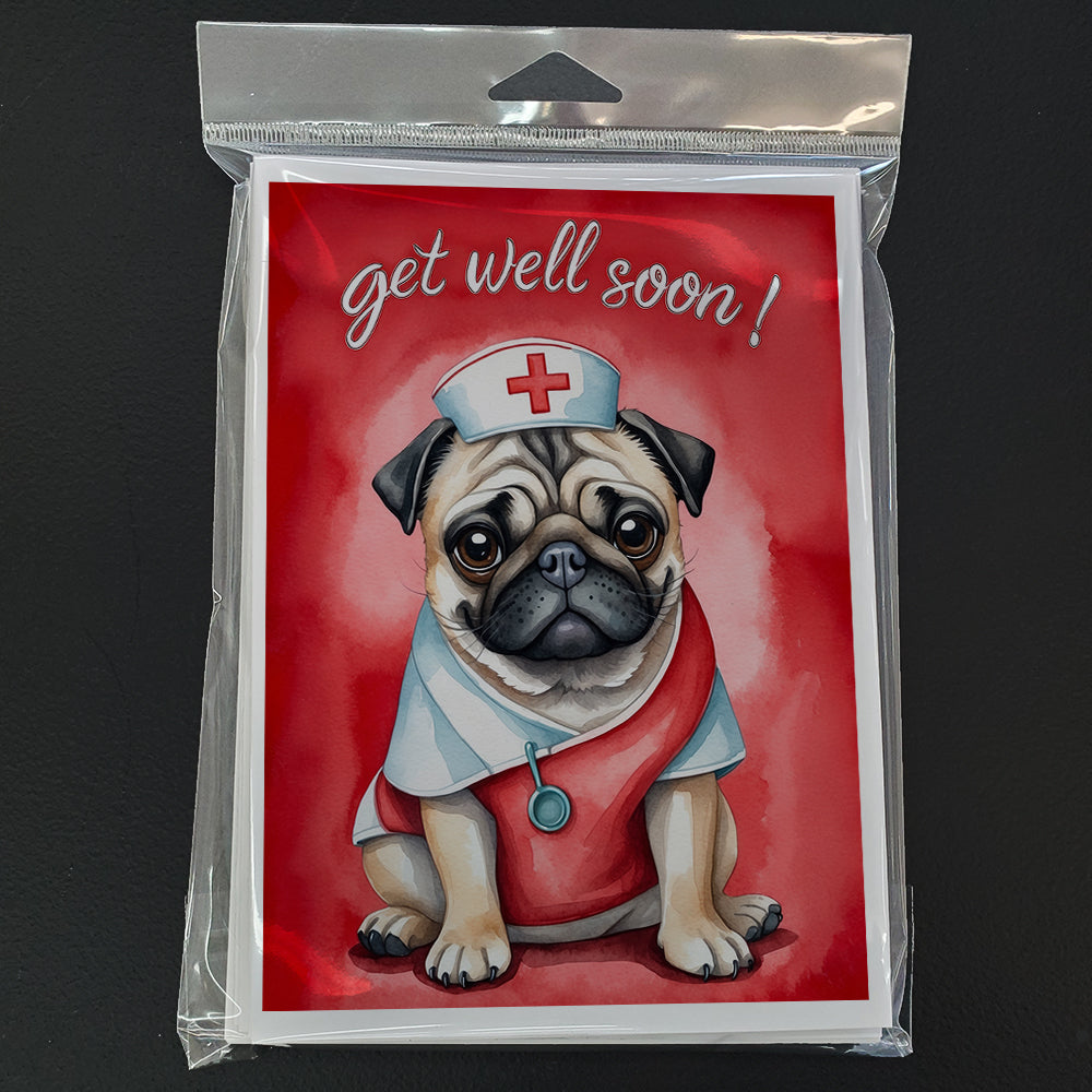 Pug Get Well Soon Greeting Cards Pack of 8 Blank Cards with Envelopes Whimsical A7 Size 5x7