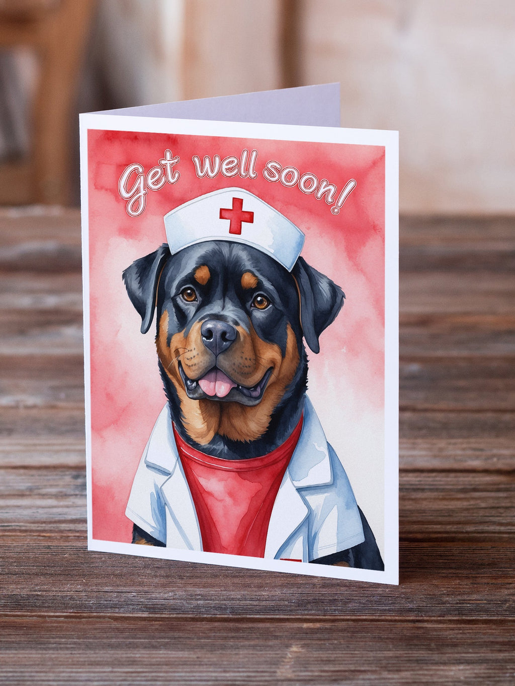 Rottweiler Get Well Soon Greeting Cards Pack of 8 Blank Cards with Envelopes Whimsical A7 Size 5x7