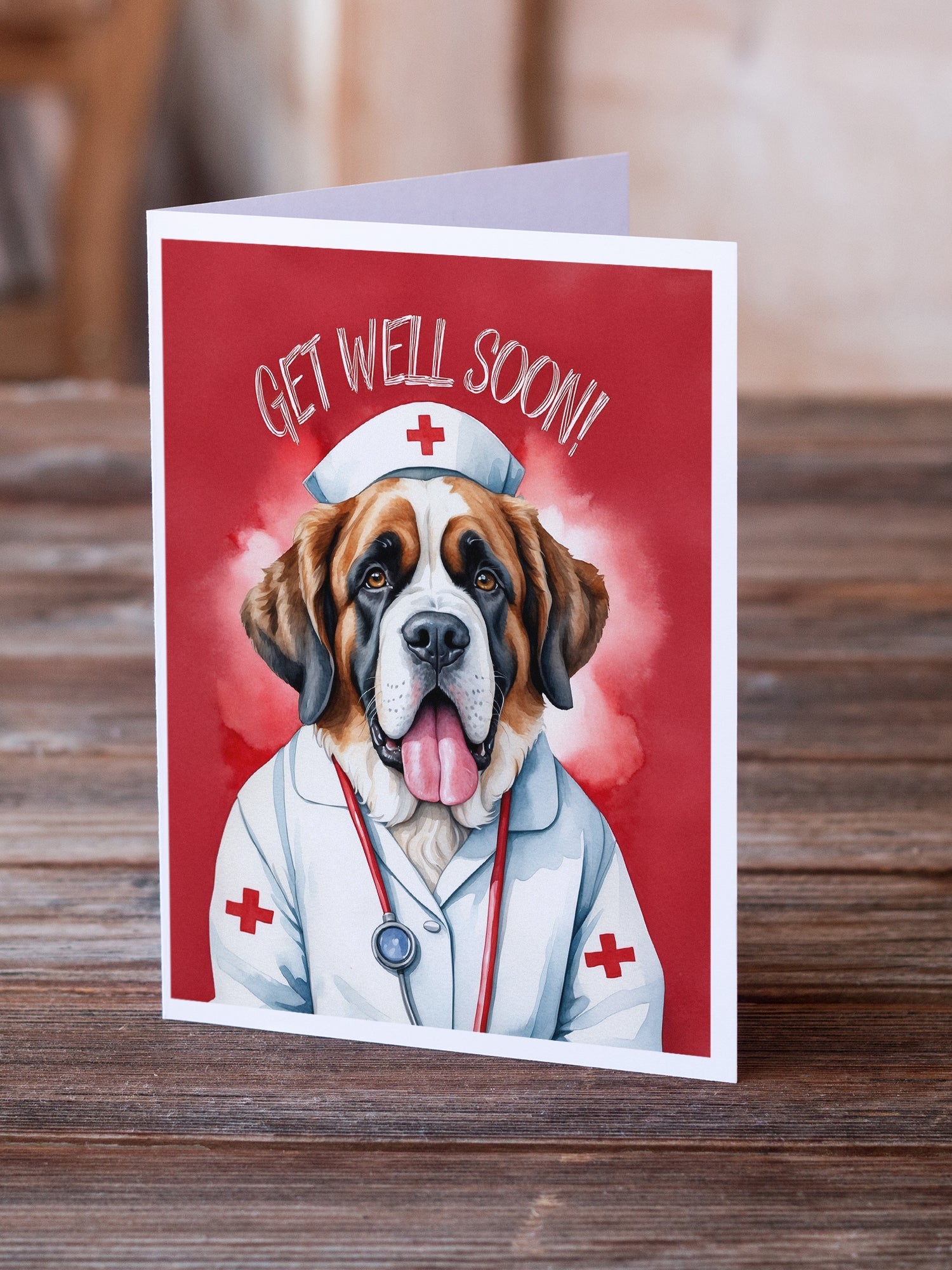 Saint Bernard Get Well Soon Greeting Cards Pack of 8 Blank Cards with Envelopes Whimsical A7 Size 5x7