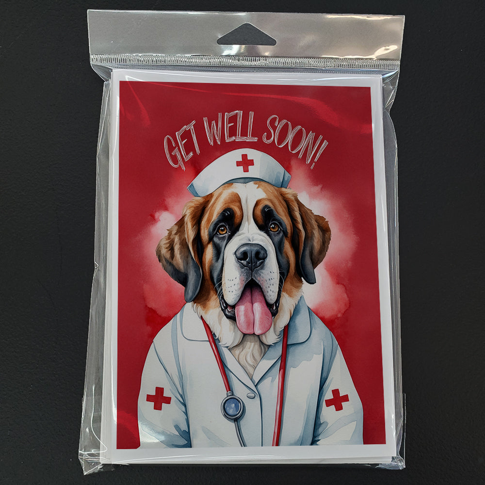 Saint Bernard Get Well Soon Greeting Cards Pack of 8 Blank Cards with Envelopes Whimsical A7 Size 5x7