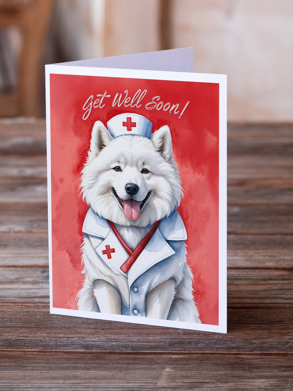 Samoyed Get Well Soon Greeting Cards Pack of 8 Blank Cards with Envelopes Whimsical A7 Size 5x7