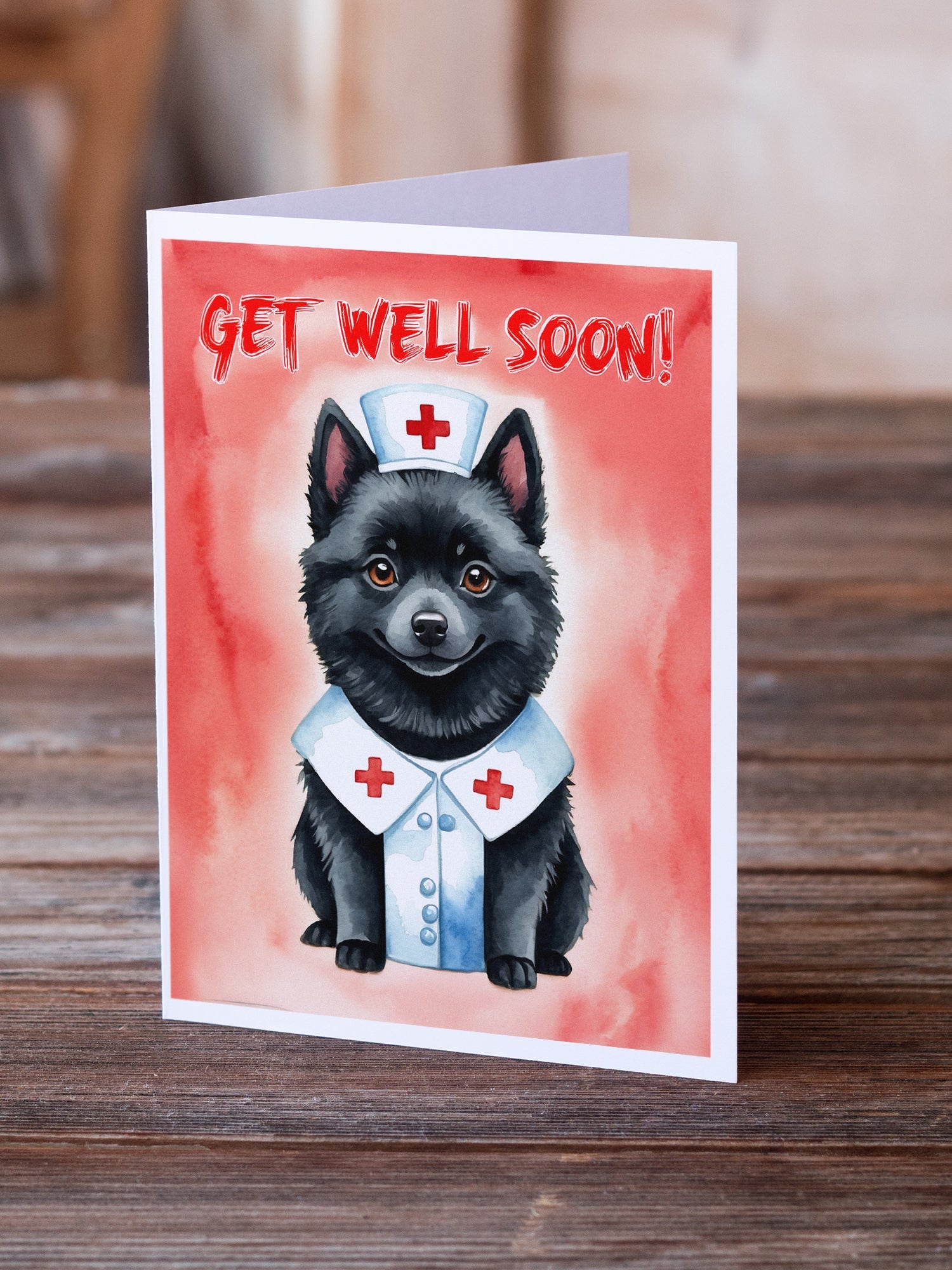 Schipperke Get Well Soon Greeting Cards Pack of 8 Blank Cards with Envelopes Whimsical A7 Size 5x7