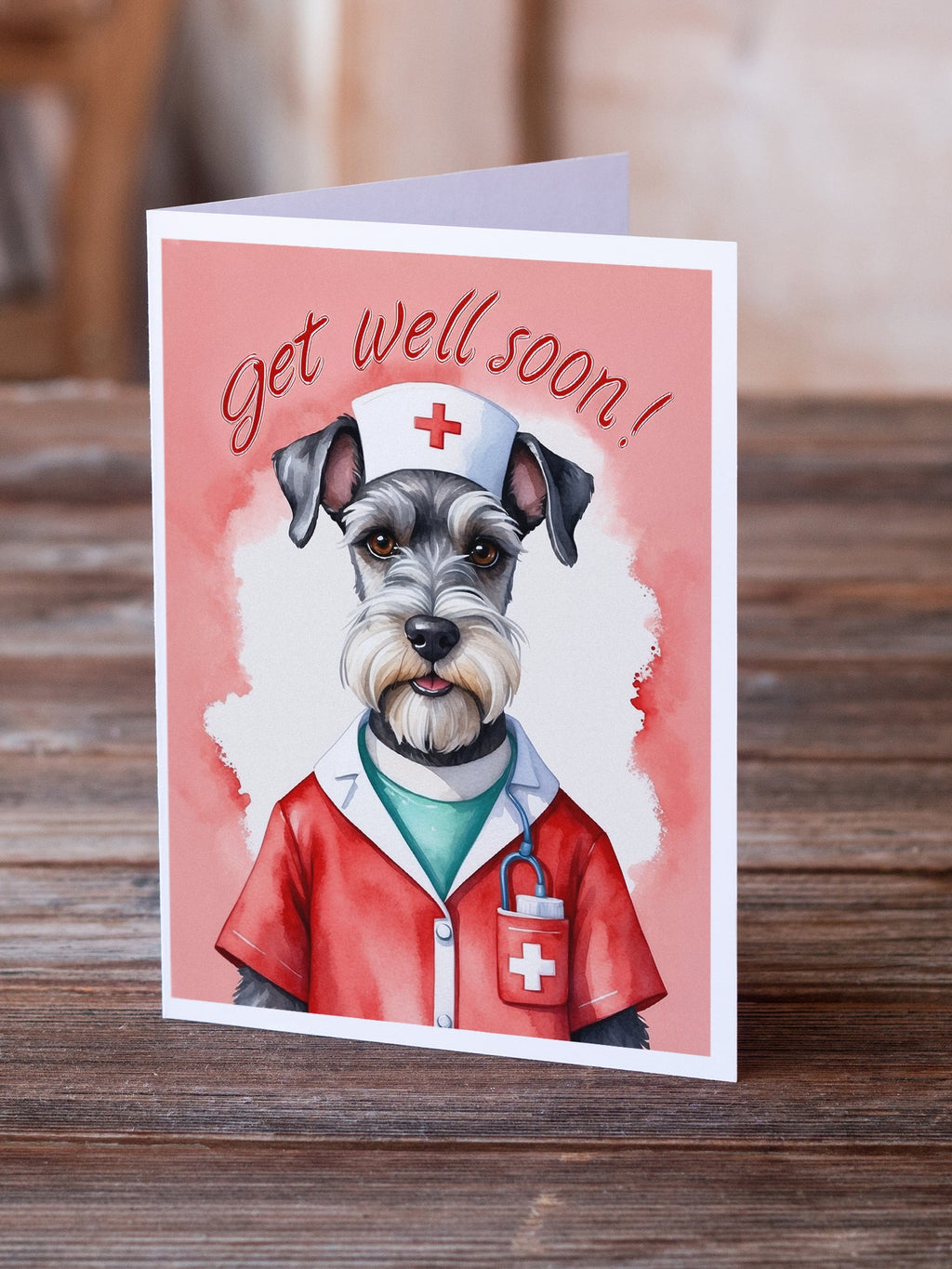 Schnauzer Get Well Soon Greeting Cards Pack of 8 Blank Cards with Envelopes Whimsical A7 Size 5x7