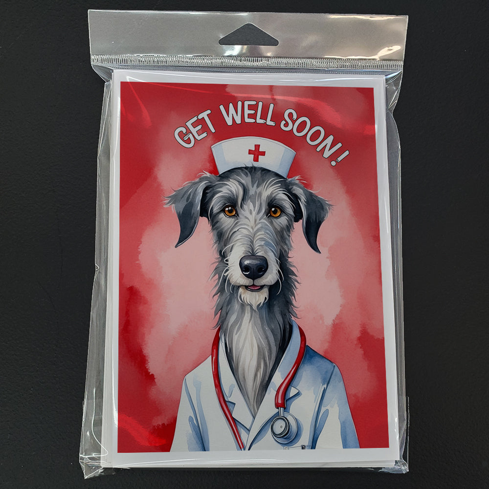 Scottish Deerhound Get Well Soon Greeting Cards Pack of 8 Blank Cards with Envelopes Whimsical A7 Size 5x7