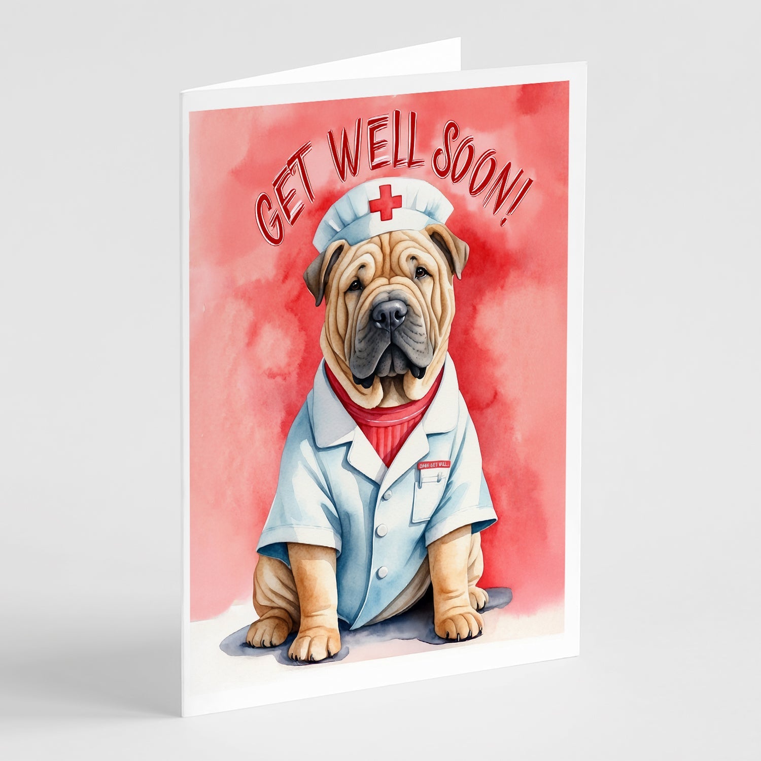 Shar Pei Get Well Soon Greeting Cards Pack of 8 Blank Cards with Envelopes Whimsical A7 Size 5x7