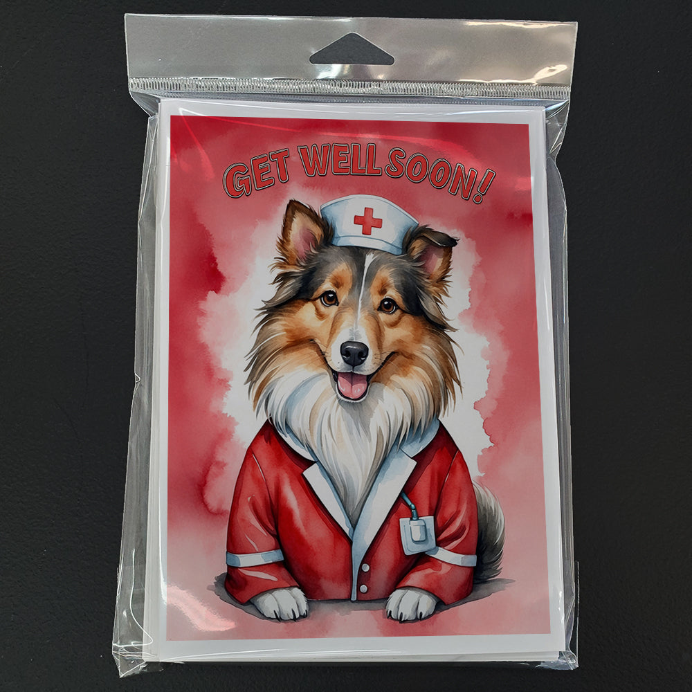 Sheltie Get Well Soon Greeting Cards Pack of 8 Blank Cards with Envelopes Whimsical A7 Size 5x7