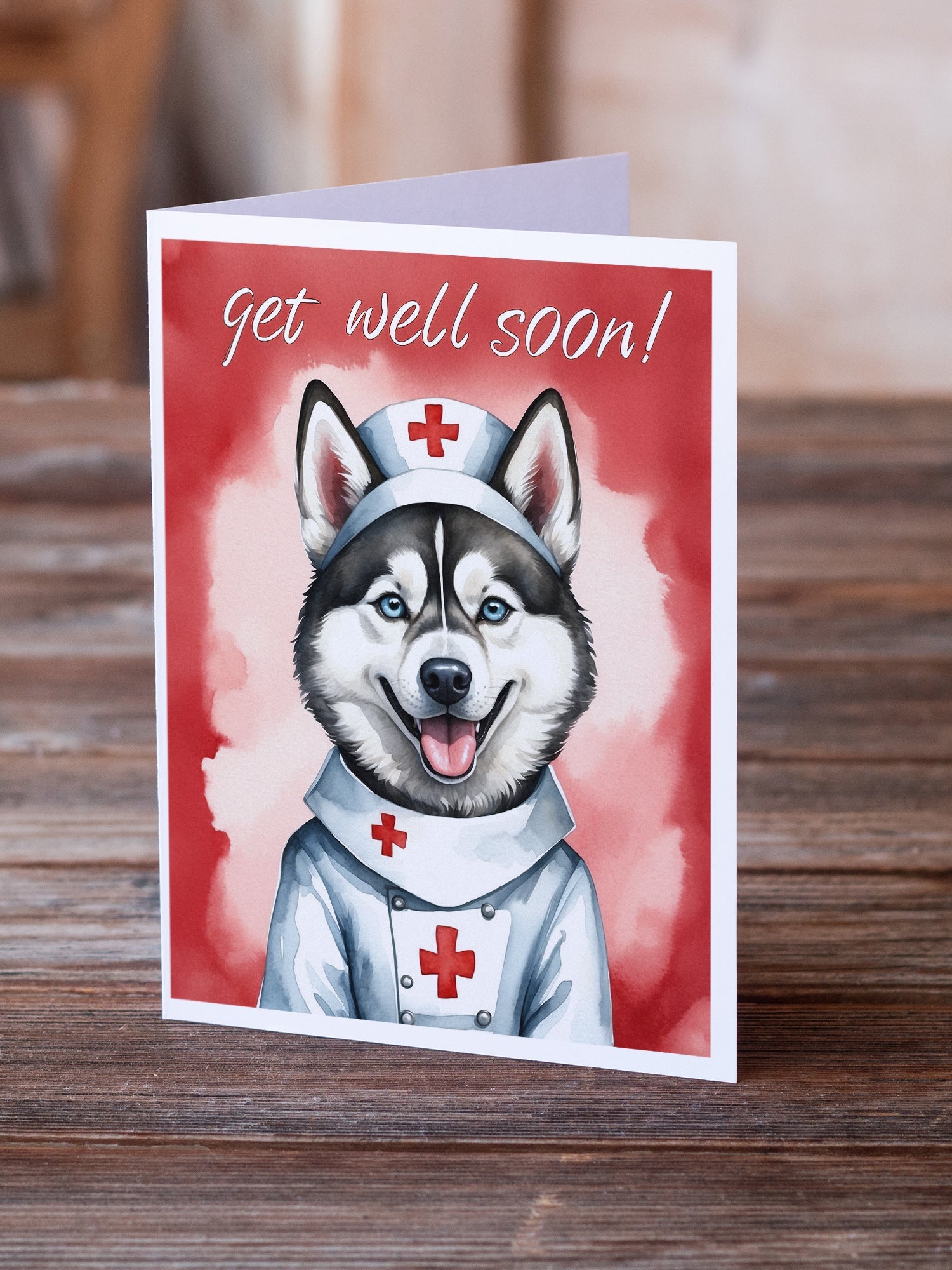 Siberian Husky Get Well Soon Greeting Cards Pack of 8 Blank Cards with Envelopes Whimsical A7 Size 5x7