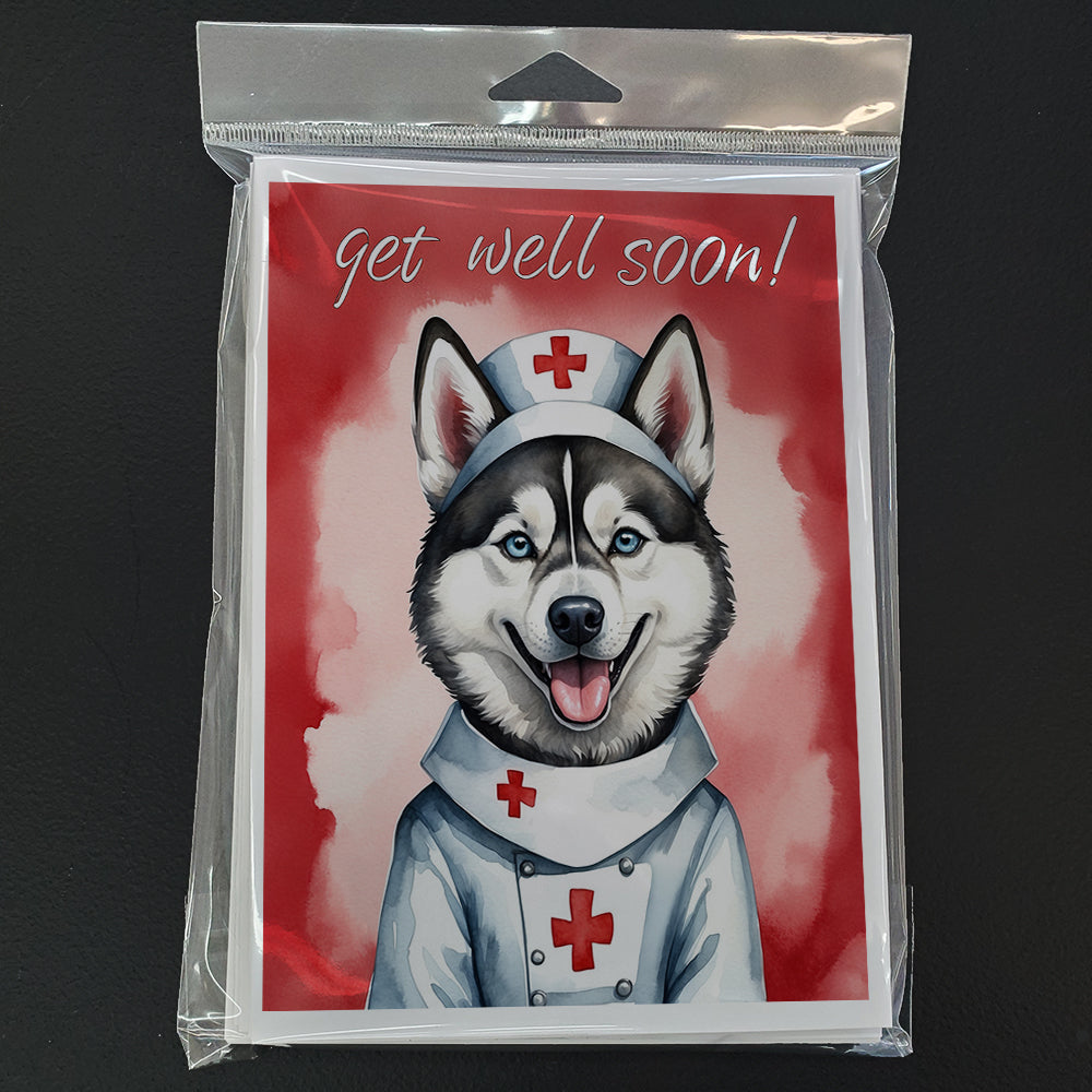 Siberian Husky Get Well Soon Greeting Cards Pack of 8 Blank Cards with Envelopes Whimsical A7 Size 5x7