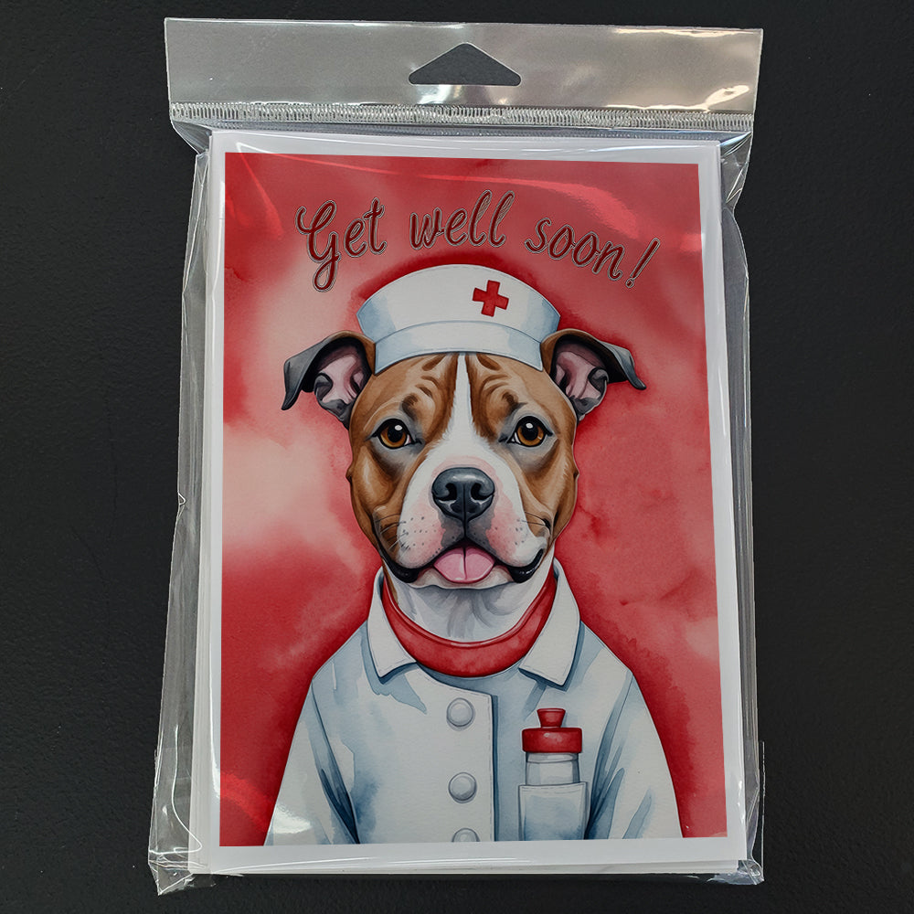 Staffordshire Bull Terrier Get Well Soon Greeting Cards Pack of 8 Blank Cards with Envelopes Whimsical A7 Size 5x7