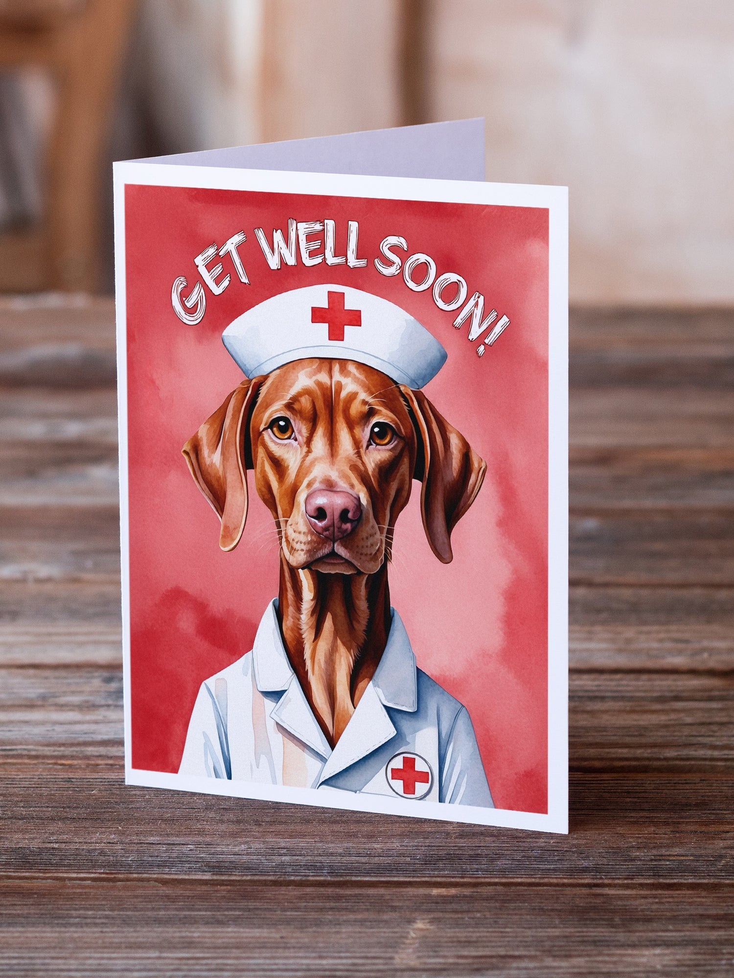 Vizsla Get Well Soon Greeting Cards Pack of 8 Blank Cards with Envelopes Whimsical A7 Size 5x7