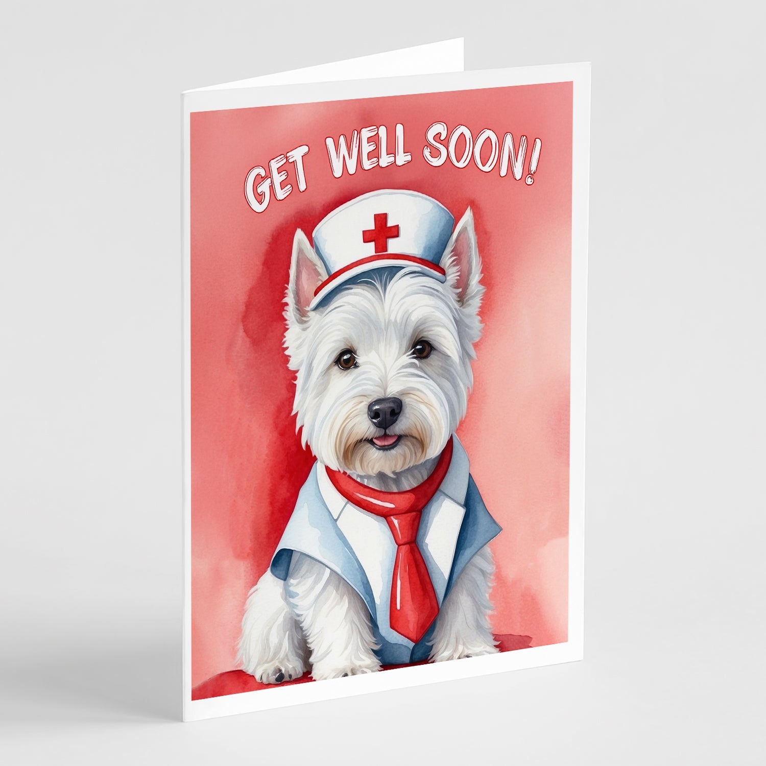 Westie Get Well Soon Greeting Cards Pack of 8 Blank Cards with Envelopes Whimsical A7 Size 5x7