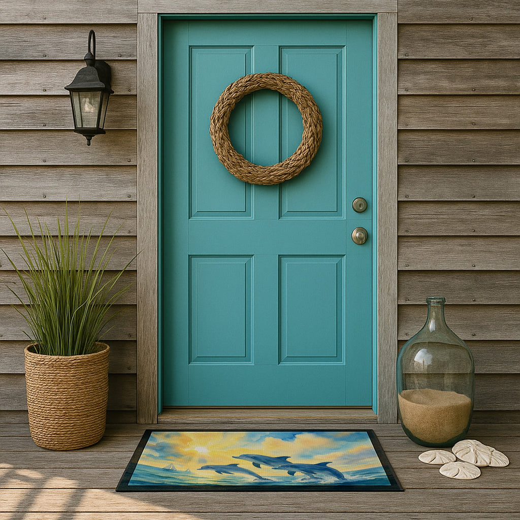 Dolphins Jumping in the Bay Doormat Indoor Outdoor 24H X 36W Front Door Mat Rugs for Entryway, Non Slip Washable Low Pile,