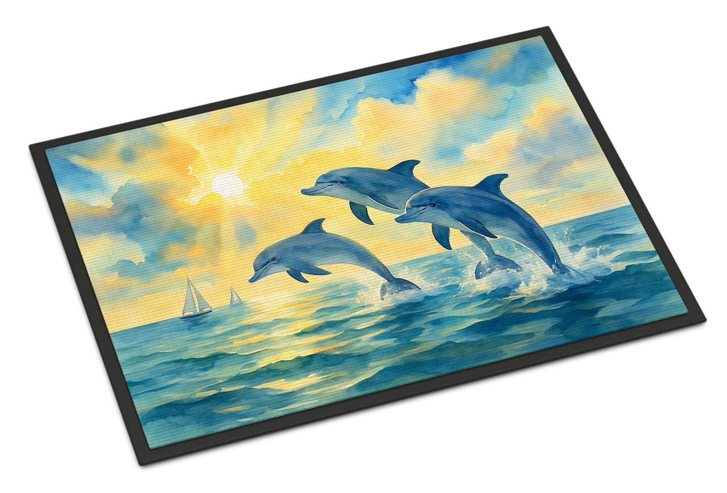 Dolphins Jumping in the Bay Doormat Indoor Outdoor 24H X 36W Front Door Mat Rugs for Entryway, Non Slip Washable Low Pile,