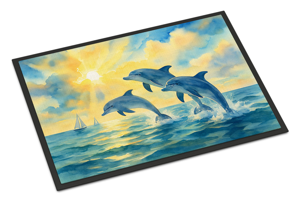Dolphins Jumping in the Bay Doormat Indoor Outdoor 18H X 27W Front Door Mat Rugs for Entryway, Non Slip Washable
