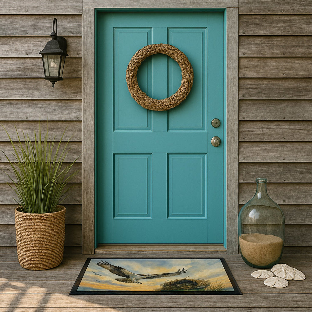 Osprey Nest Coastal Bird Wildlife Ocean Watercolor Doormat Indoor Outdoor 24H X 36W Front Door Mat Rugs for Entryway, Non Slip Washable Low Pile,