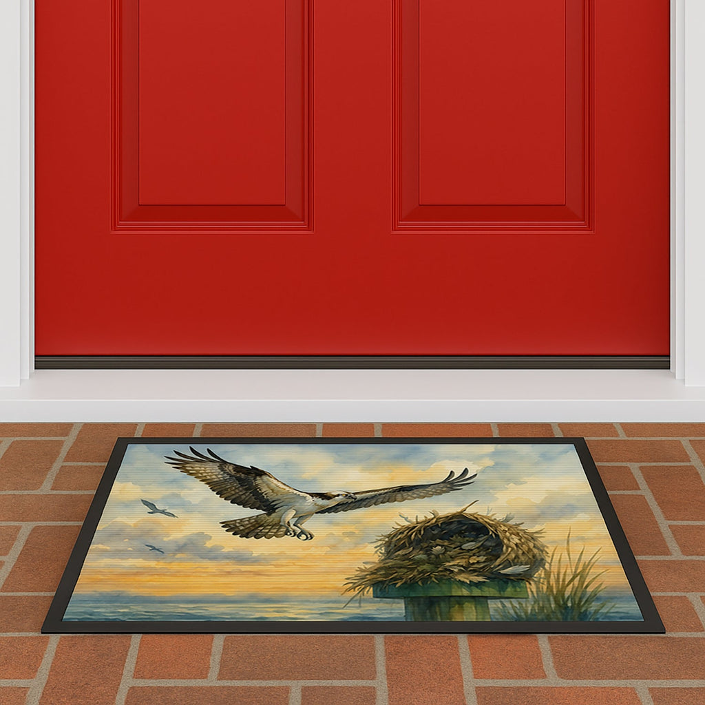 Osprey Nest Coastal Bird Wildlife Ocean Watercolor Doormat Indoor Outdoor 24H X 36W Front Door Mat Rugs for Entryway, Non Slip Washable Low Pile,