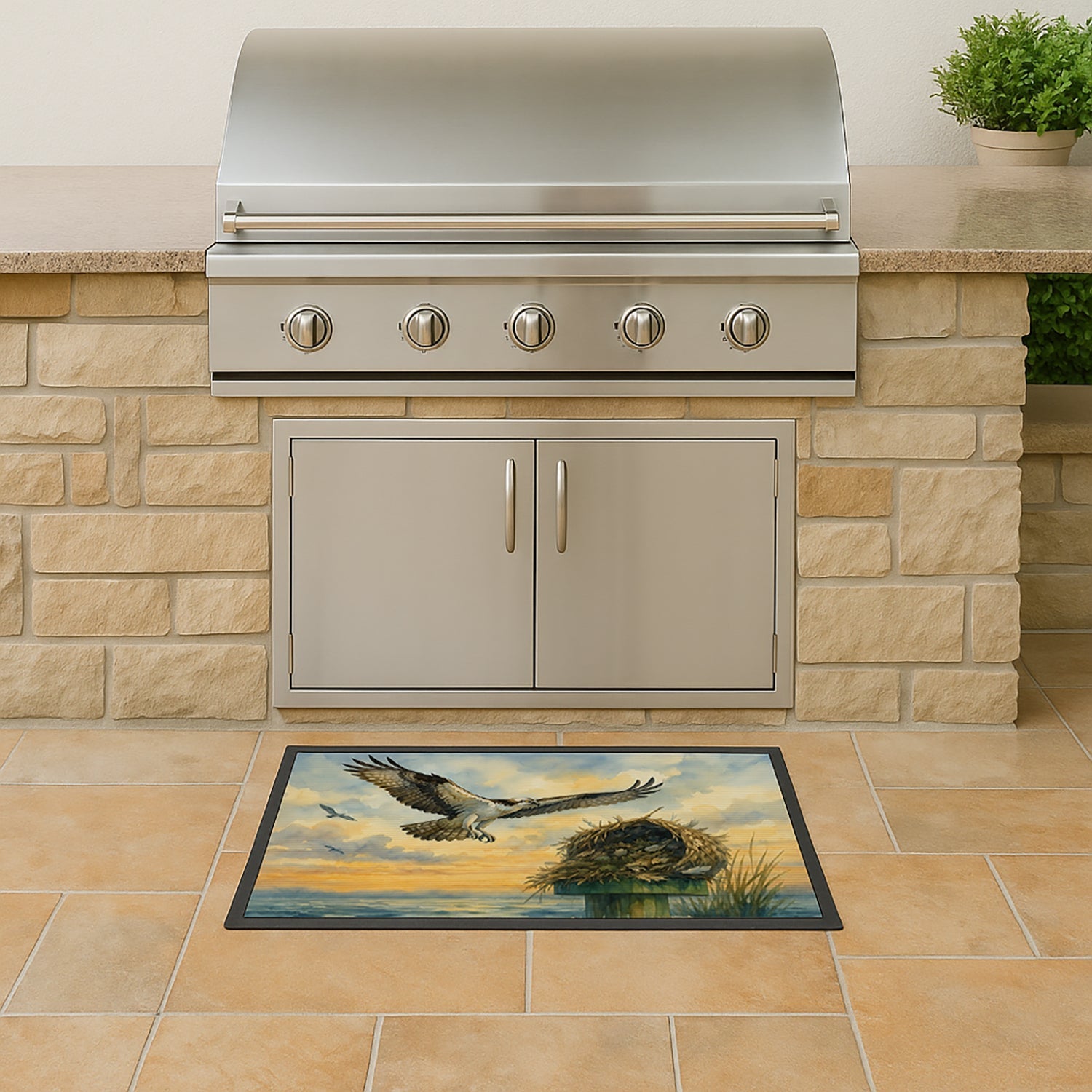 Osprey Nest Coastal Bird Wildlife Ocean Watercolor Doormat Indoor Outdoor 18H X 27W Front Door Mat Rugs for Entryway, Non Slip Washable