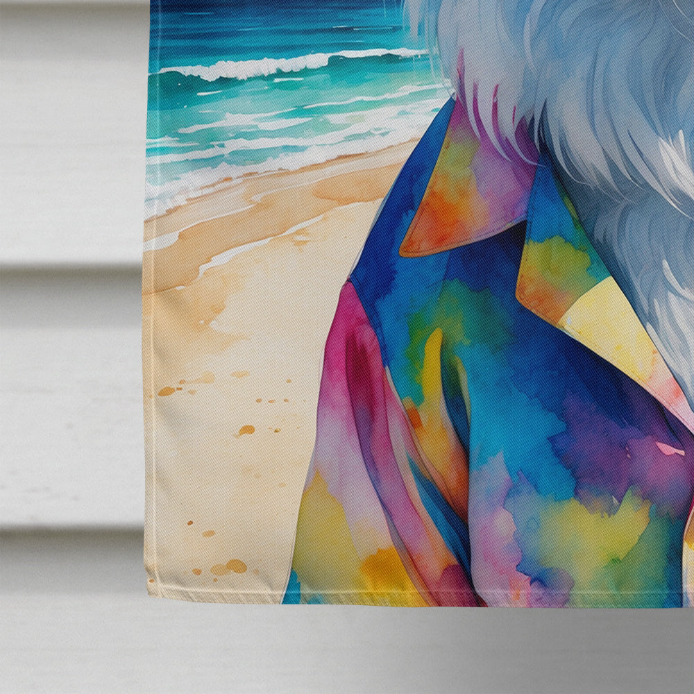 American Eskimo Summer Beach Time House Flag 28x40 Porch Sleeve Pole Decorative Outside Yard Banner Artwork Wall Hanging, Polyester