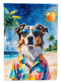 Australian Shepherd Summer Beach Time House Flag 28x40 Porch Sleeve Pole Decorative Outside Yard Banner Artwork Wall Hanging, Polyester