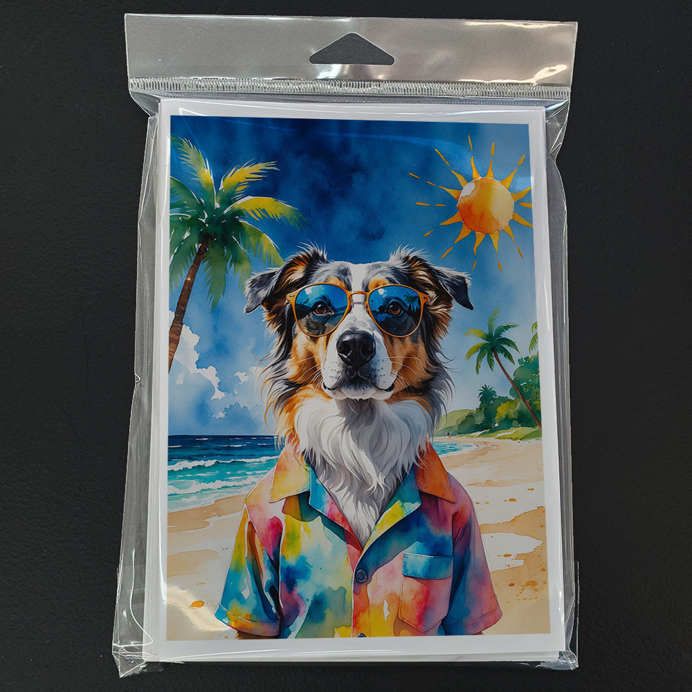 Australian Shepherd Summer Beach Time Greeting Cards Pack of 8 Blank Cards with Envelopes Whimsical A7 Size 5x7