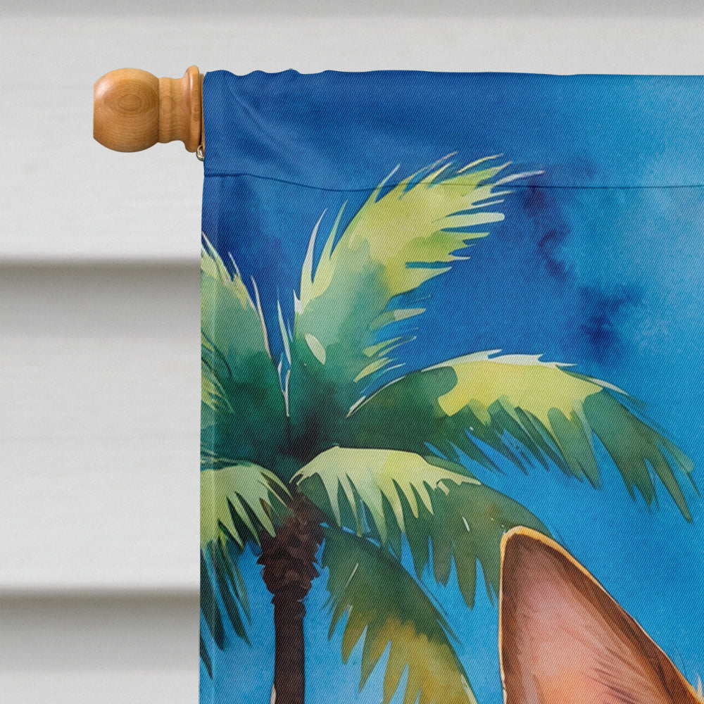Basenji Summer Beach Time House Flag 28x40 Porch Sleeve Pole Decorative Outside Yard Banner Artwork Wall Hanging, Polyester