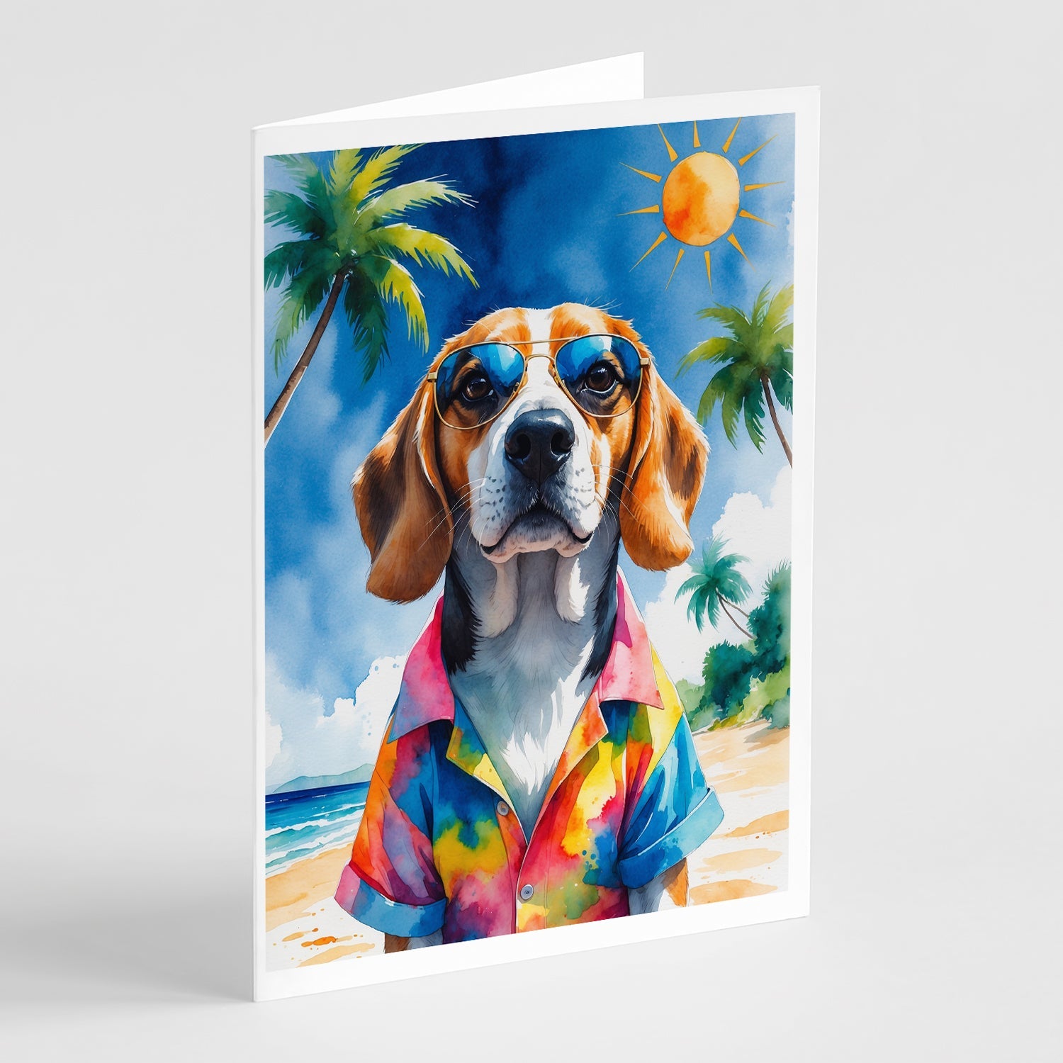 Beagle Summer Beach Time Greeting Cards Pack of 8 Blank Cards with Envelopes Whimsical A7 Size 5x7