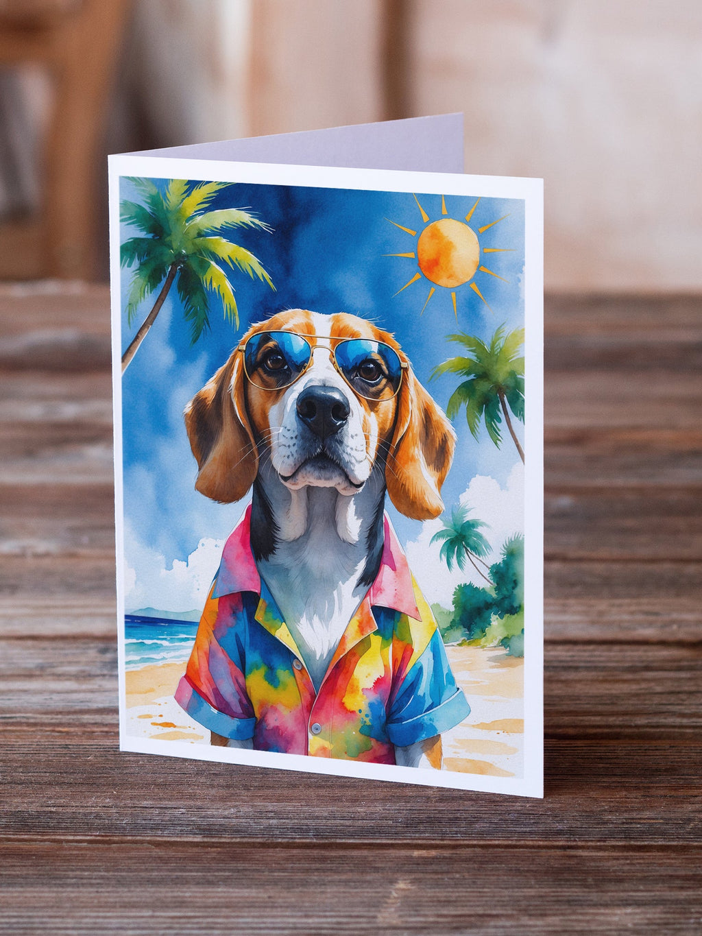 Beagle Summer Beach Time Greeting Cards Pack of 8 Blank Cards with Envelopes Whimsical A7 Size 5x7