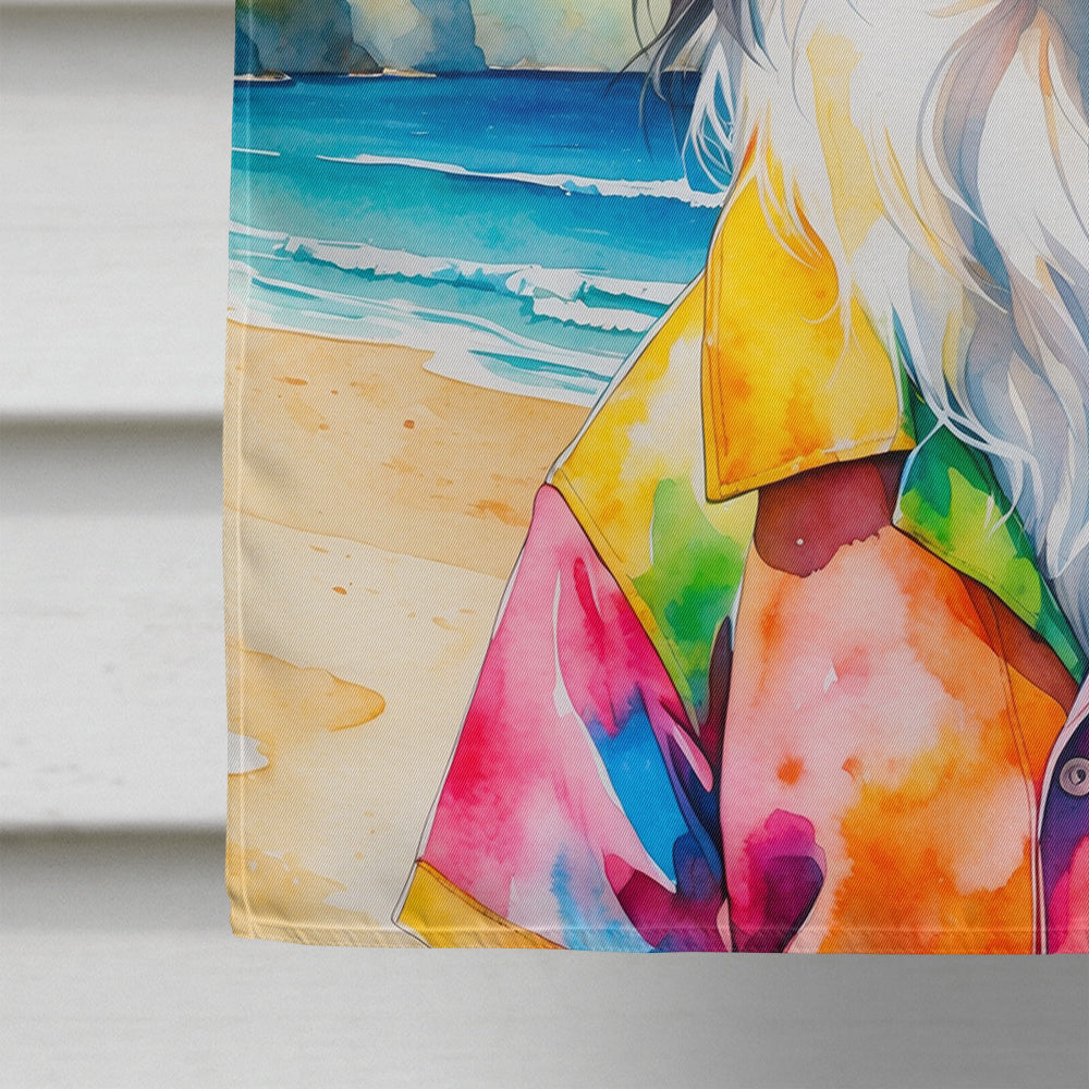 Border Collie Summer Beach Time House Flag 28x40 Porch Sleeve Pole Decorative Outside Yard Banner Artwork Wall Hanging, Polyester